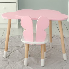 Стіл хмаринка 46х70х40 та стільчик метелик 26.5х26х25, дитячий столик та стілець для малювання/занять, рожевий з білим