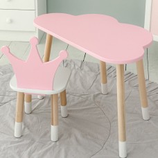 Стіл хмаринка 46х70х40 та стільчик коронка 26.5х26х25, дитячий столик та стілець для ігор/занять, рожевий з білим