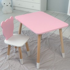 Стіл прямий 46х60х45 і стілець мордочка медведика 26.5х26х25, столик та стільчик для дівчинки, рожевий з білим Стіл прямий 46х60х45 і стілець мордочка медведика 26.5х26х25, столик та стільчик для дівчинки, рожевий з білим