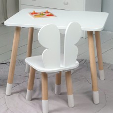 Стіл прямокутний 46х60х45 і стілець метелик 26.5х26х25, столик та стільчик для дівчинки до 7 років, білий