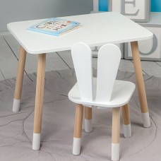 Стіл прямокутний 46х60х45 і стілець вушка кролика 26.5х26х25, столик та стільчик в дитячу, білий Стіл прямокутний 46х60х45 і стілець вушка кролика 26.5х26х25, столик та стільчик в дитячу, білий