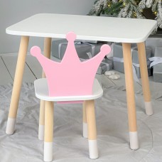 Стіл в дитячу кімнату 46х60х45 і стілець корона 26.5х26х25, столик та стільчик для дівчинки, рожевий з білим Стіл в дитячу кімнату 46х60х45 і стілець корона 26.5х26х25, столик та стільчик для дівчинки, рожевий з білим