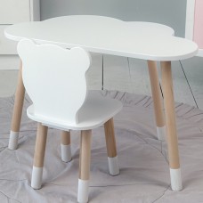 Столик хмаринка 46х70х40 і стільчик медведик 26.5х26х25, стіл та стілець в дитячу, білий Столик хмаринка 46х70х40 і стільчик медведик 26.5х26х25, стіл та стілець в дитячу, білий