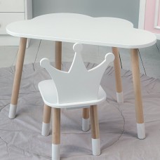 Столик хмаринка 46х70х40 і стільчик корона 26.5х26х25, стіл та стілець в дитячу, білий Столик хмаринка 46х70х40 і стільчик корона 26.5х26х25, стіл та стілець в дитячу, білий