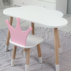 Стіл біле хмаринка 46х70х40 і стільчик корона рожевий 26.5х26х25, стіл та стілець в дитячу Стіл біле хмаринка 46х70х40 і стільчик корона рожевий 26.5х26х25, стіл та стілець в дитячу