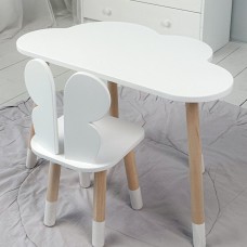 Столик хмаринка 46х70х40 і стільчик метелик 26.5х26х25, стіл та стілець в дитячу, білий Столик хмаринка 46х70х40 і стільчик метелик 26.5х26х25, стіл та стілець в дитячу, білий