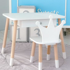 Стіл прямокутний з ящиком для речей 46х60х45 і стілець корона 26.5х26х25, столик та стільчик в дитячу, білий