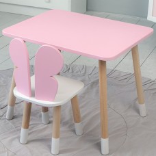 Стіл прямий 46х60х45 і стілець крильця метелик 26.5х26х25, столик та стільчик для дівчинки, рожевий з білим Стіл прямий 46х60х45 і стілець крильця метелик 26.5х26х25, столик та стільчик для дівчинки, рожевий з білим