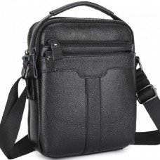 Чоловіча шкіряна сумка-месенджер 21х25х6, барсетка через плече Tiding Bag A25-3278A Чорна