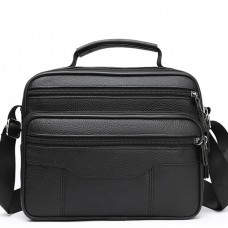 Чоловіча шкіряна сумка-барсетка 25×19×6.5, месенджер із ручкою та ременем через плече BX-10041 чорний