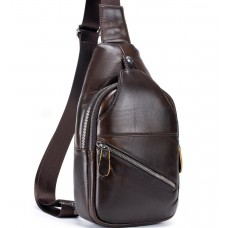 Чоловічий шкіряний рюкзак на одне плече 18х32х7, сумка-слінг для міста TIDING BAG MK03983 коричнева