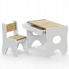 Столик та стільчик для дитини 70×45×51, дитячий гральний стіл та стілець, білий з деревом Столик та стільчик для дитини 70×45×51, дитячий гральний стіл та стілець, білий з деревом