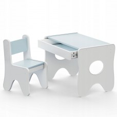 Столик та стільчик для дитини 70×45×51, дитячий гральний стіл та стілець, білий з блакитним Столик та стільчик для дитини 70×45×51, дитячий гральний стіл та стілець, білий з блакитним