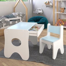 Набір дитячих меблів столик з ящиком та стільчик 70×45×51, стіл та стілець для дітей, білий з блакитним Набір дитячих меблів столик з ящиком та стільчик 70×45×51, стіл та стілець для дітей, білий з блакитним
