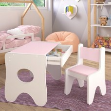 Набір дитячих меблів столик з ящиком та стільчик 70×45×51, стіл та стілець для дітей, білий з рожевим Набір дитячих меблів столик з ящиком та стільчик 70×45×51, стіл та стілець для дітей, білий з рожевим