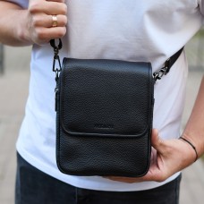 Чоловіча сумка барсетка на одне плече 17.5х22х6 , нагрудний месенджер для телефону, чорний