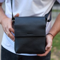 Шкіряний месенджер для чоловіка 23х19х7, барсетка через одне плече, сумка для документів, чорна