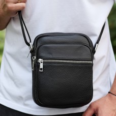 Чоловіча шкіряна барсетка 21х17х7, сумка для міста, компактний месенджер для щоденного використання, чорна