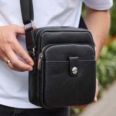 Чоловіча шкіряна універсальна сумка 24х20х8, барсетка зі шкіри, сумочка для чоловіків з регулюванням ручки, чорна