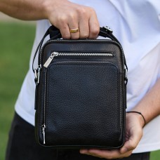 Чоловіча сумка-барсетка через плече з ручкою 21х26х6 сумка месенджер шкіряна Tiding Bag M616932 чорна