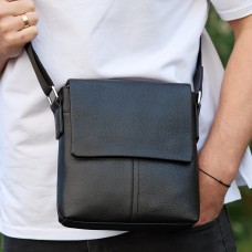 Шкіряна чоловіча сумка-месенджер 21х23х5.5, сумка планшет через плече Tiding Bag 48450 чорна