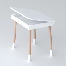 Дитячий дерев'яний столик з відкидним верхом 53×60×45, стіл з нішею в дитячу, білий Дитячий дерев'яний столик з відкидним верхом 53×60×45, стіл з нішею в дитячу, білий