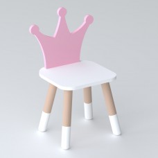 Дитячий стільчик "корона" з дерева 26.5х26х25см, стілець для дівчинки, білий з рожевим
