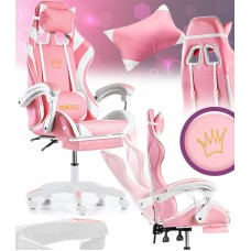 Крісло геймерське G1136 рожеве з підставкою для ніг