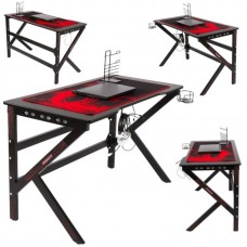 Ігровий комп’ютерний стіл з RGB LED-підсвічуванням, тримачем для навушників та чашки, Чорний