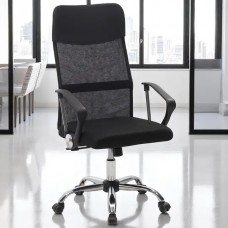 Комп'ютерне крісло Primaveo з ергономічною спинкою, для дому та офісу | Еко-шкіра + сітка, Чорне