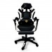 Геймерське крісло Primaveo з ергономічними подушками та висувною підставкою для ніг, Чорний/Білий