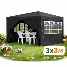 Садовий павільйон / торговий намет / альтанка Gordon (3×3х2,5 м) 4 стіни, з вікнами та захистом UV 50+ (Графітовий)