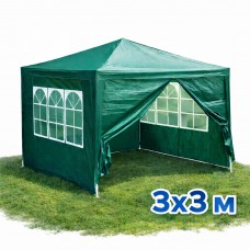 Садовий павільйон / альтанка / торговий тент (3x3x2,5 м) 4 стінки, з вікнами, Зелений