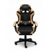 Геймерське крісло Primaveo з ергономічними подушками та висувною підставкою для ніг, Чорний/Золотий