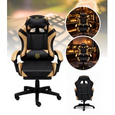 Геймерське крісло Primaveo з ергономічними подушками та висувною підставкою для ніг, Чорний/Золотий
