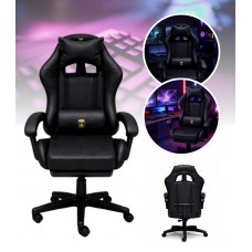Геймерське крісло Primaveo з ергономічними подушками та висувною підставкою для ніг, Чорний