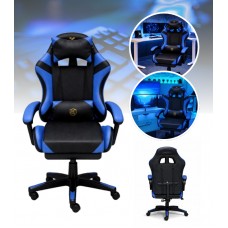 Геймерське крісло Primaveo з ергономічними подушками та висувною підставкою для ніг, Чорний/Синій