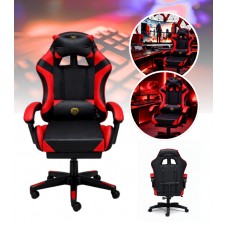 Геймерське крісло Primaveo з ергономічними подушками та висувною підставкою для ніг, Чорний/Червоний