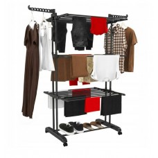 Складна вертикальна сушарка для білизни (76 × 64 × 177 см) 3 рівні + 1 для взуття, Чорна