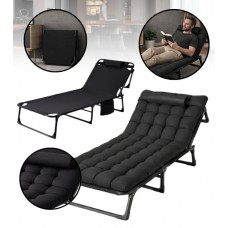 Складний туристичний лежак з матрацом та підголівником (178 × 56 × 30 см), регульований садовий шезлонг (Чорний)