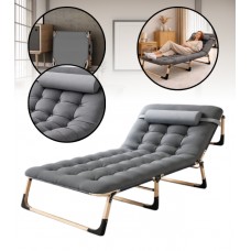 Складний туристичний лежак з матрацом та підголівником (178 × 56 × 30 см), регульований садовий шезлонг (Сірий)