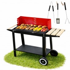Вугільний садовий мангал (гриль) на колесах з кришкою, решіткою, полицями та аксесуарами (Польща)