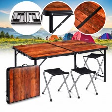 Розкладний туристичний стіл-валіза (120 х 60 см) + 4 стільці, комплект садових меблів, Коричневий (імітація дерева)