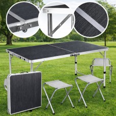 Розкладний туристичний стіл-валіза (120 х 60 см) + 4 стільці, комплект садових меблів, Сірий