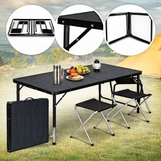 Розкладний туристичний стіл-валіза (120 х 60 см) + 4 стільці, комплект садових меблів, Чорний