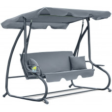 Садова гойдалка - лежак 2в1 "Relax Plus" FunFit​​​​​​​ 3 місна, з навісом і подушками, для двору, саду, тераси (Сіра)