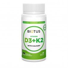 Витамин Д3, К2 с кальцием, Vitamin D3 + K2 with Calcium, Biotus, 60 капсул