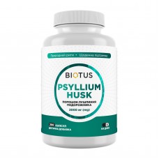 Подорожник, Psyllium Husk, Biotus, порошок шелухи, 2000 мг, 200 капсул