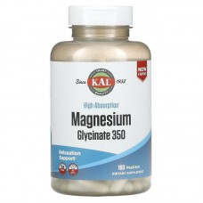 Магний глицинат, Magnesium Glycinate, KAL, высокая абсорбция, 350 мг, 160 вегетарианских капсул