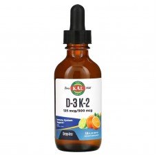 Витамины D3 и K2, Vitamin D-3 K-2 Drop Ins, KAL, цитрусовый вкус, 59 мл